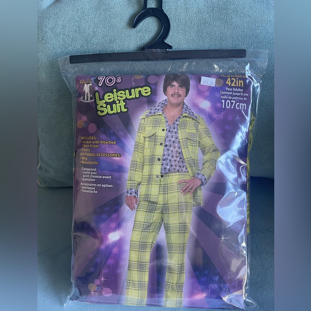 Men's Retro 70'S Plaid Leisure Suit Halloween Costume One Size